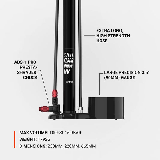 Lezyne Steel HV Floor Drive 3.5 Floor Pump Flat Black