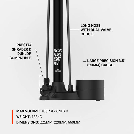 Lezyne Macro HV Floor Drive DV Floor Pump Flat Black